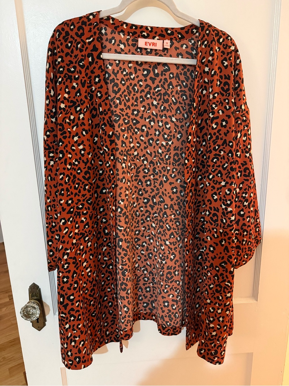 Evri Women’s Rust Leopard Print Open Front Jacket
